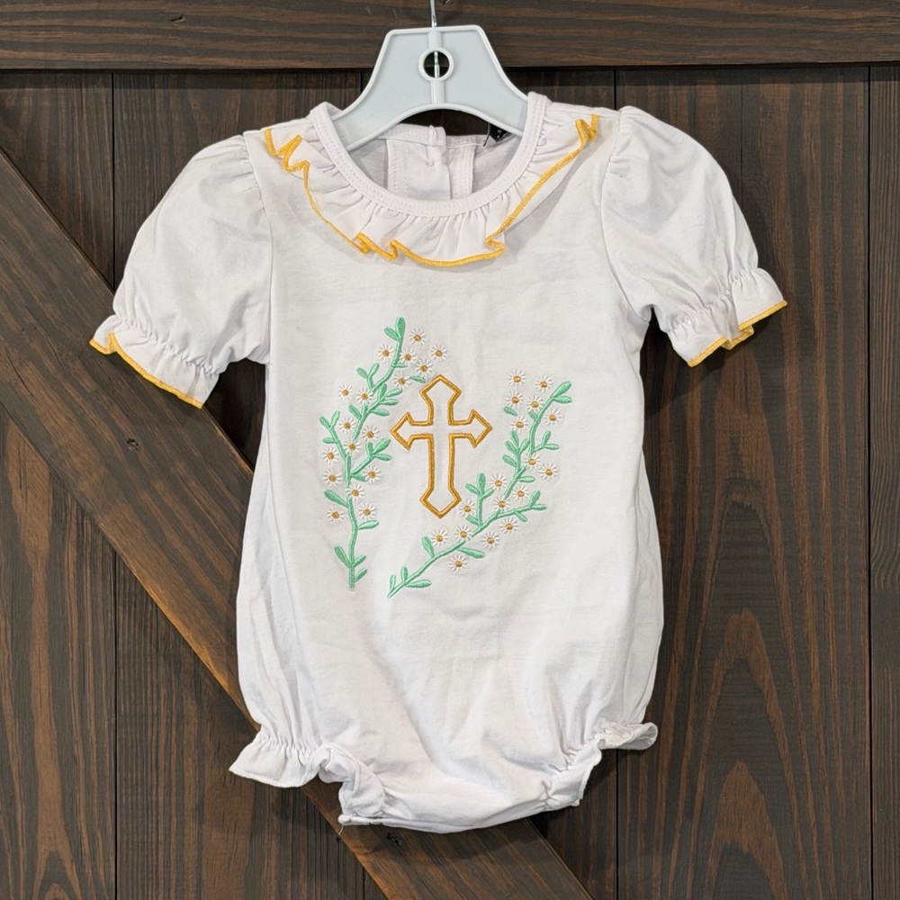 Abby & Evie White Floral Cross Romper Size 6M (NEW/NWT)